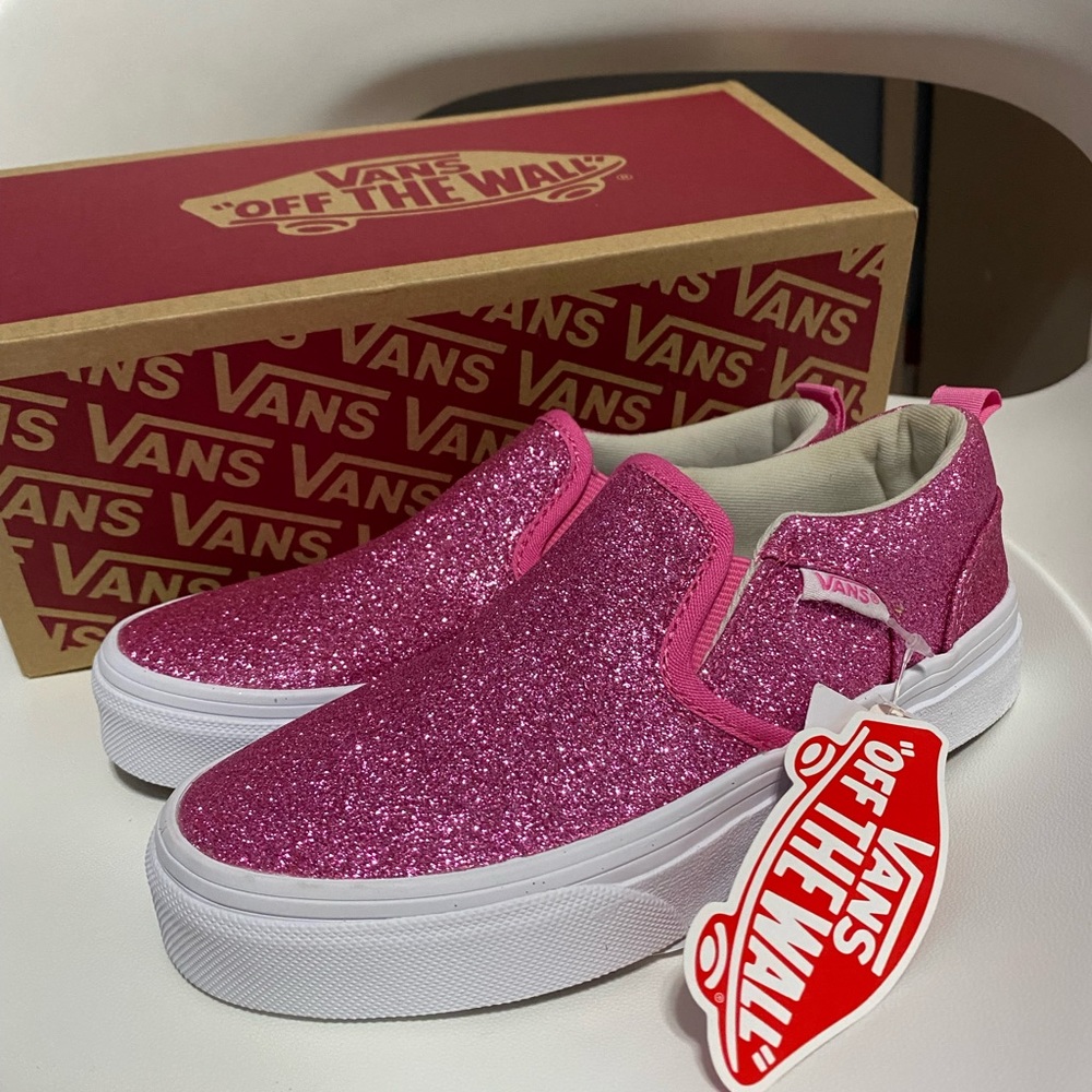 Pink glitter slip-on Vans for girls size 13, brand new